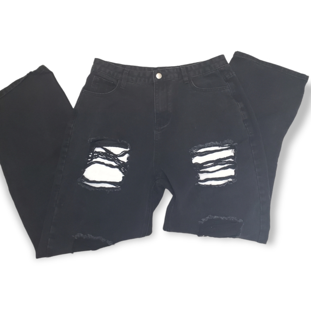 Men's Distressed Destructed Black Jeans Size Large